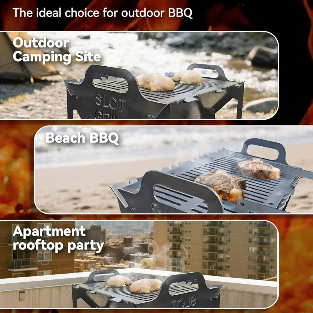 💥Slot Grill - Collapsible BBQ Grill for Easy Storage Steel